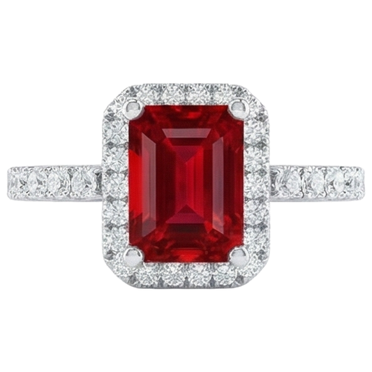 Halo Red Rubin mit Diamanten 4,45 Karat Ring Weißgold 14K Neu