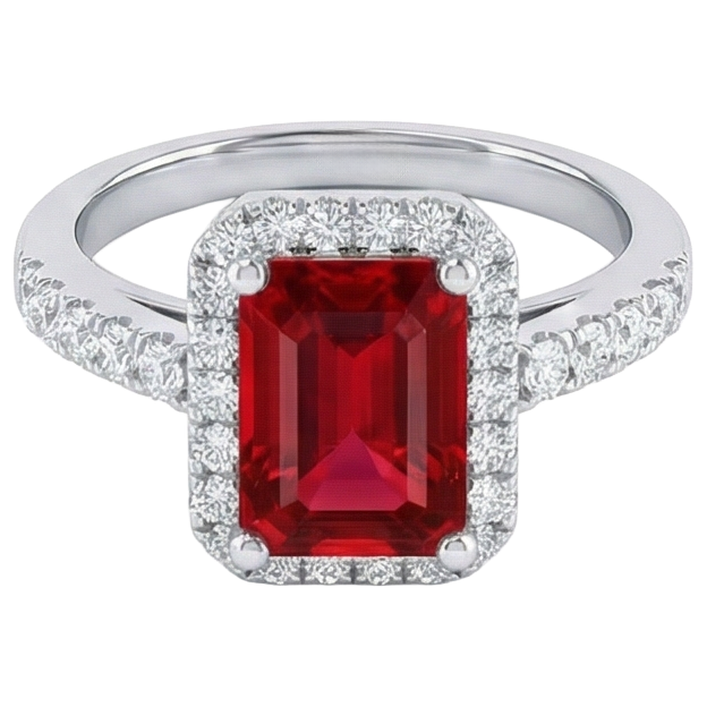 Halo Red Rubin mit Diamanten 4,45 Karat Ring Weißgold 14K Neu
