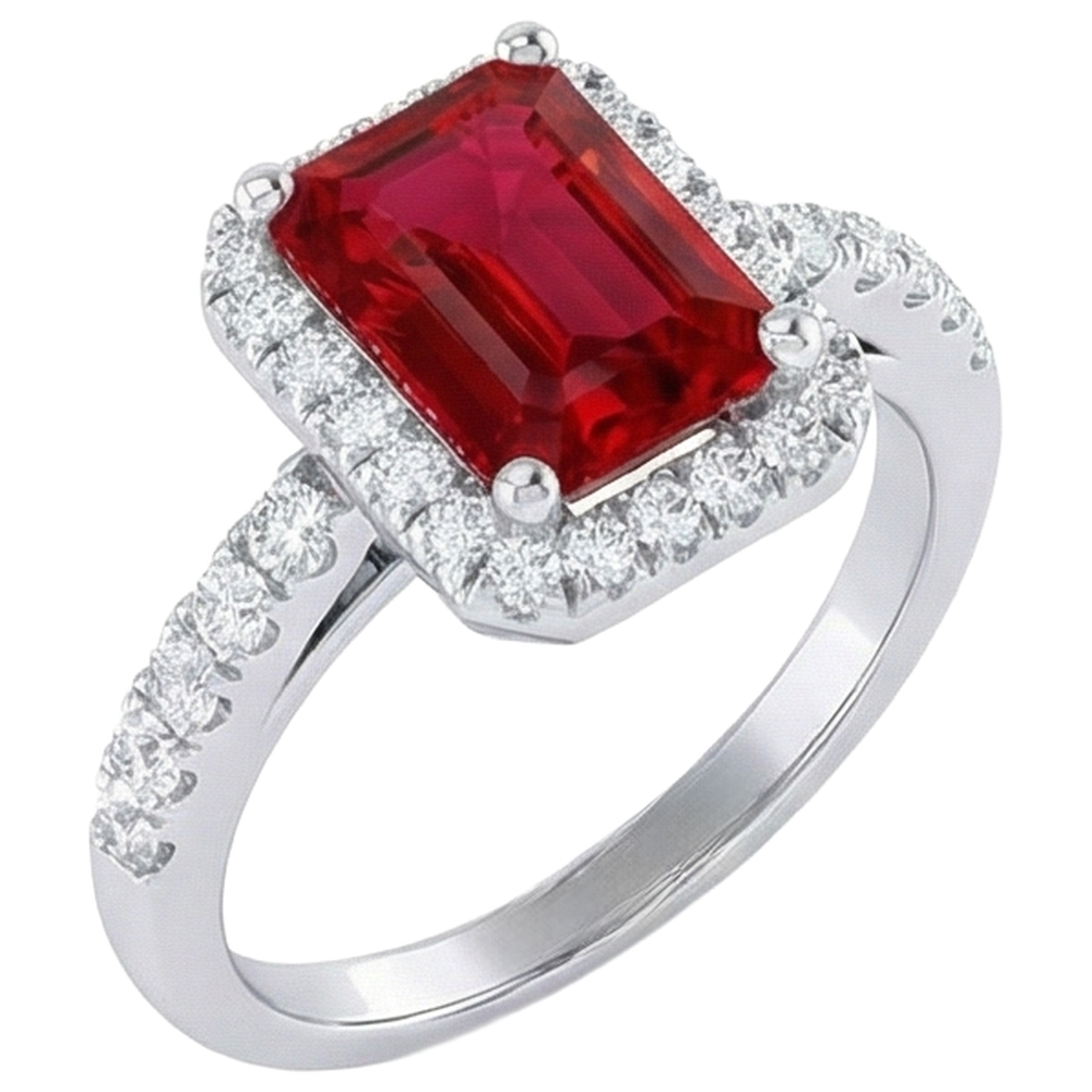 Halo Red Rubin mit Diamanten 4,45 Karat Ring Weißgold 14K Neu