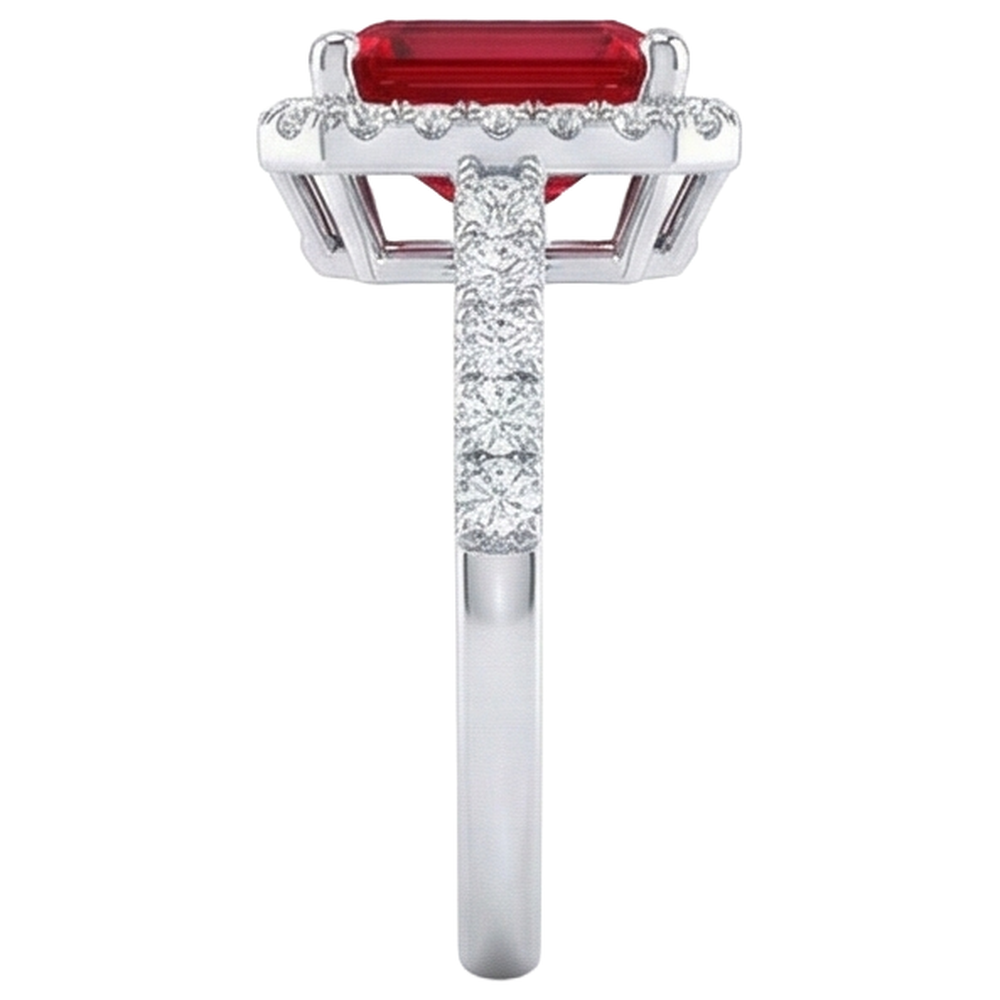 Halo Red Rubin mit Diamanten 4,45 Karat Ring Weißgold 14K Neu