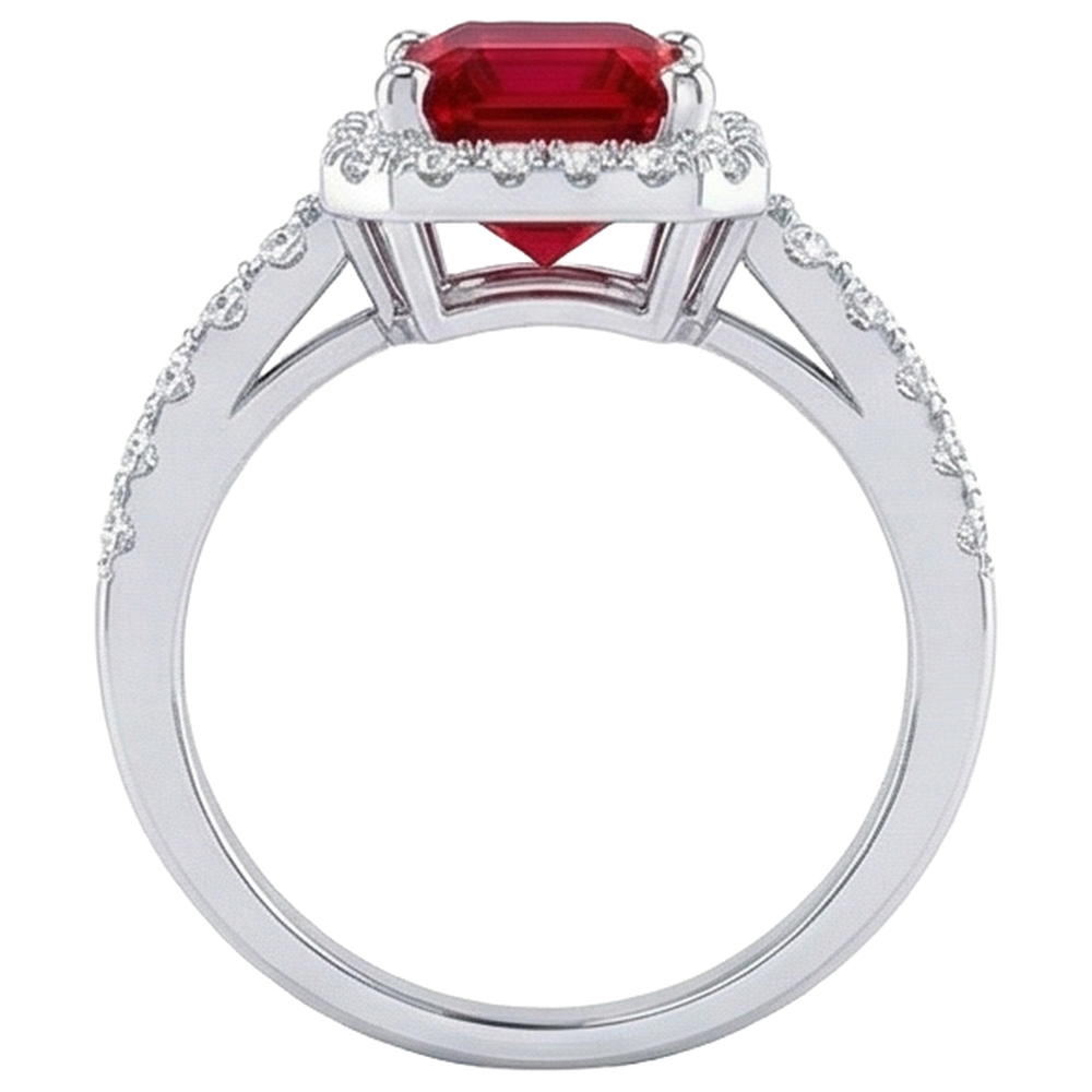 Halo Red Rubin mit Diamanten 4,45 Karat Ring Weißgold 14K Neu