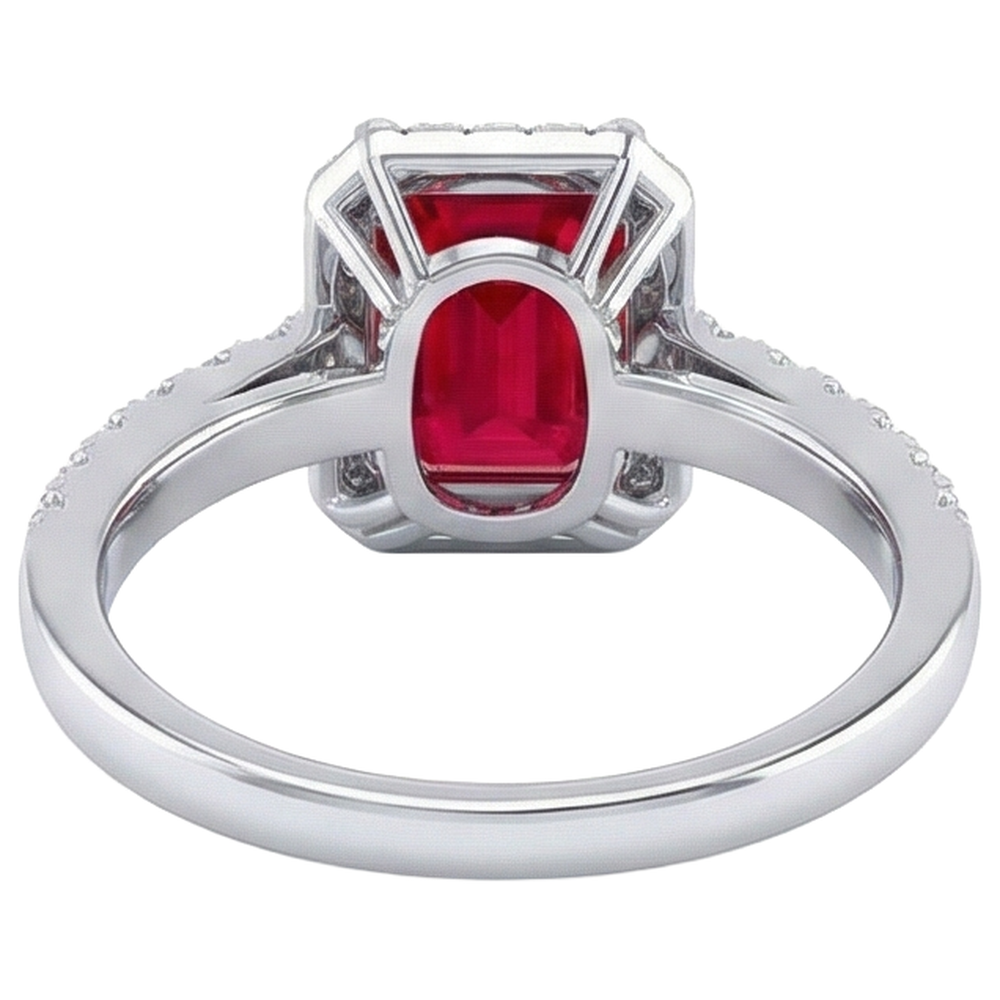 Halo Red Rubin mit Diamanten 4,45 Karat Ring Weißgold 14K Neu