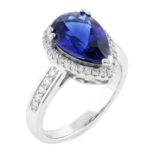 Halo Ring Antiker Stil Birne Ceylon Saphir & Natürlicher Diamant ( nicht im Labor gezüchtet )en 3.75 Karat
