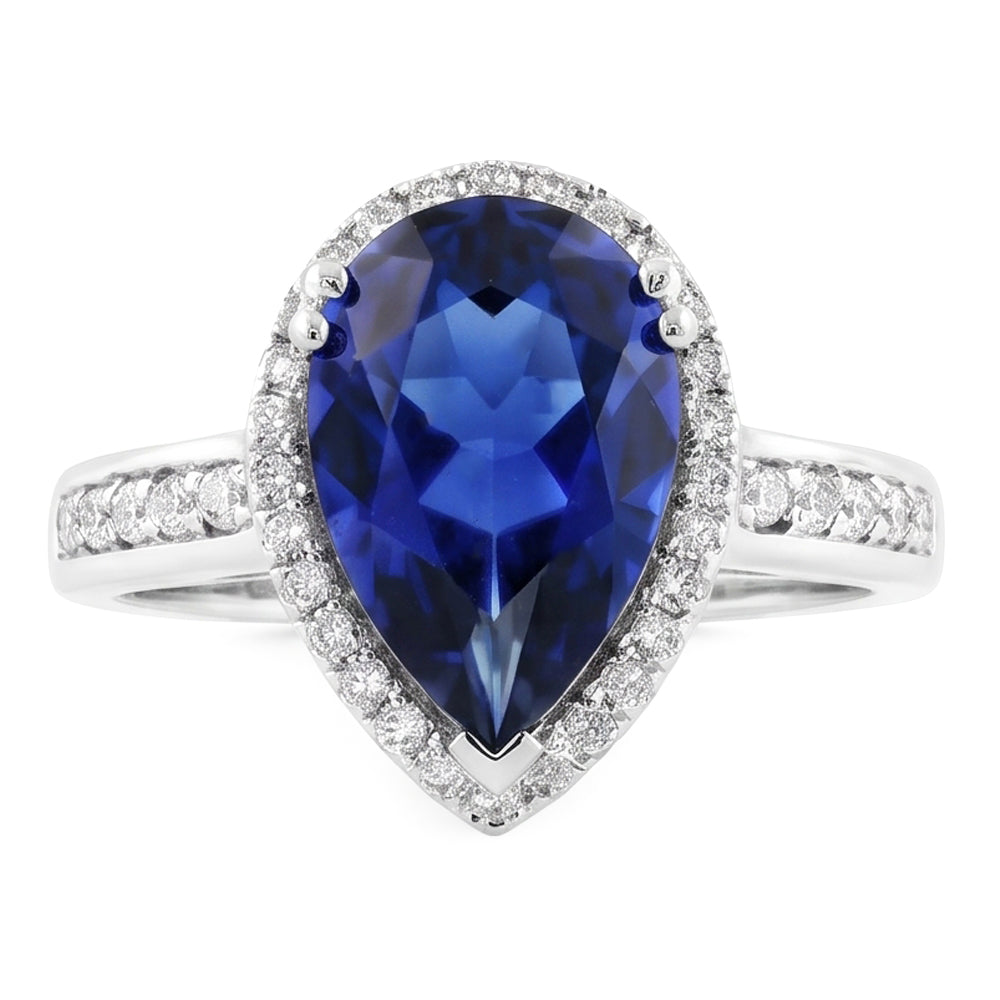 Halo Ring Antiker Stil Birne Ceylon Saphir & Natürlicher Diamant ( nicht im Labor gezüchtet )en 3.75 Karat