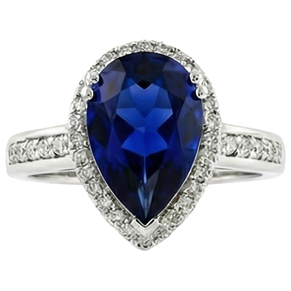 Halo Ring Antiker Stil Birne Ceylon Saphir & Natürlicher Diamant ( nicht im Labor gezüchtet )en 3.75 Karat