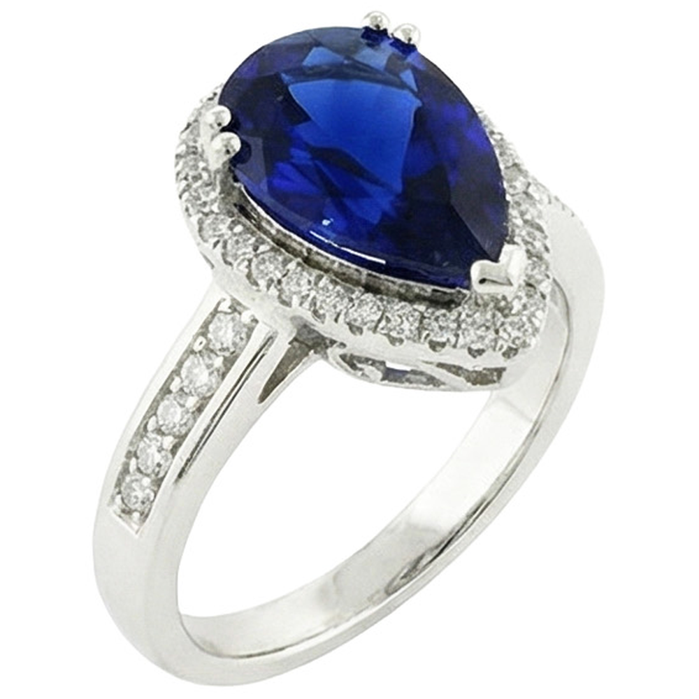 Halo Ring Antiker Stil Birne Ceylon Saphir & Natürlicher Diamant ( nicht im Labor gezüchtet )en 3.75 Karat