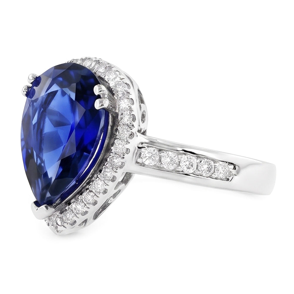 Halo Ring Antiker Stil Birne Ceylon Saphir & Natürlicher Diamant ( nicht im Labor gezüchtet )en 3.75 Karat