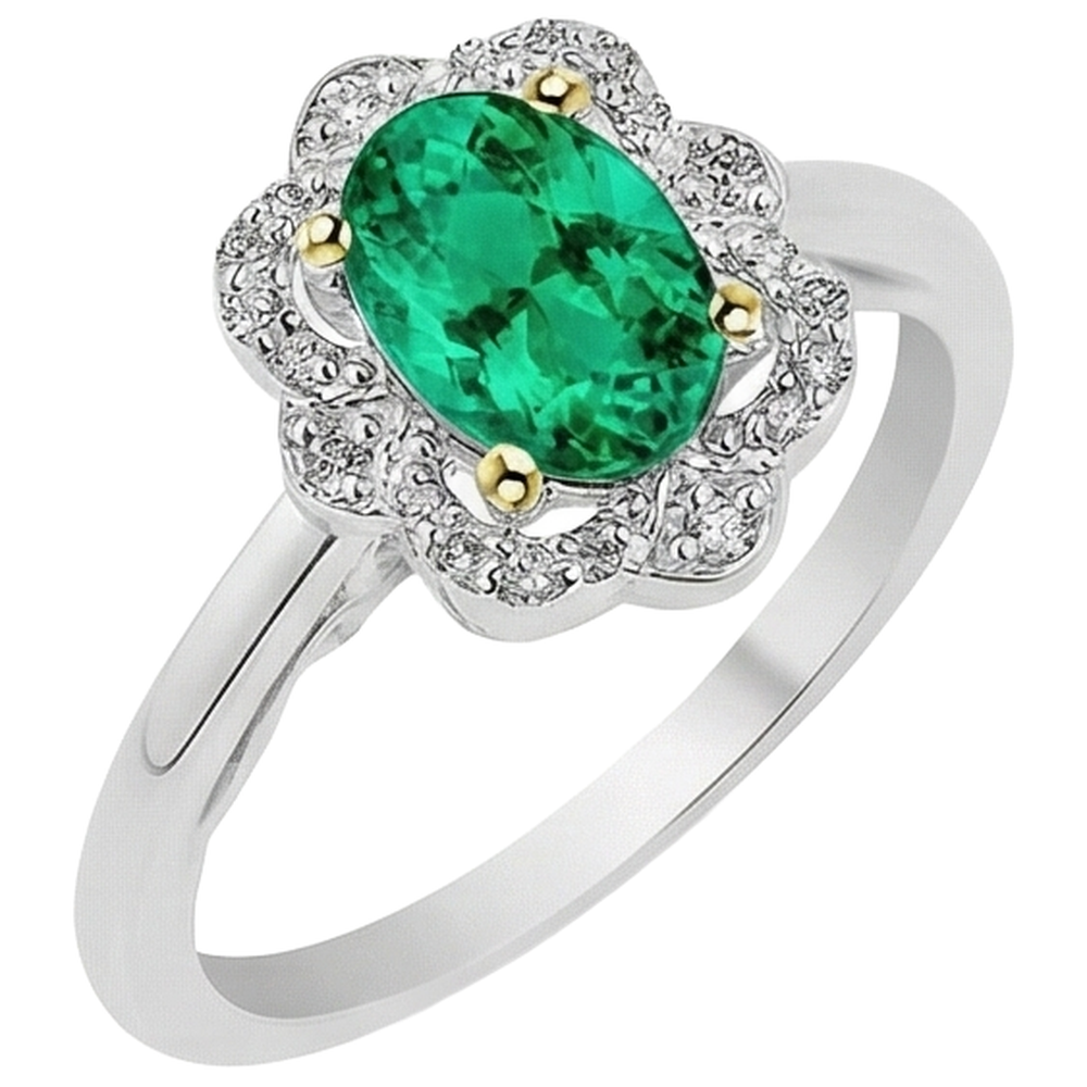 Smaragd Oval-Schliff Schmuckstein-Ring in 14 Karat Zweifarbig Gold – Seitenansicht
