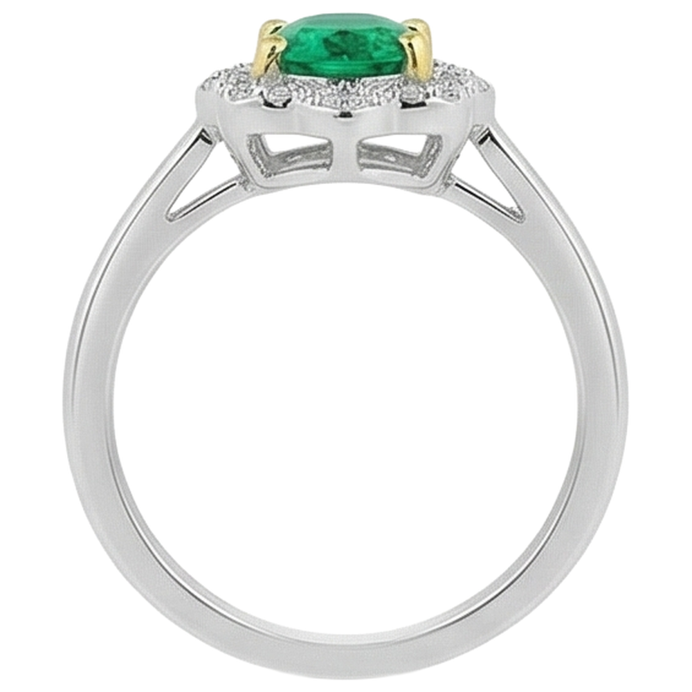 Erdgewonnener Smaragd Schmuckstein-Ring 2 Karat 14 Karat Zweifarbig Gold – Profilansicht