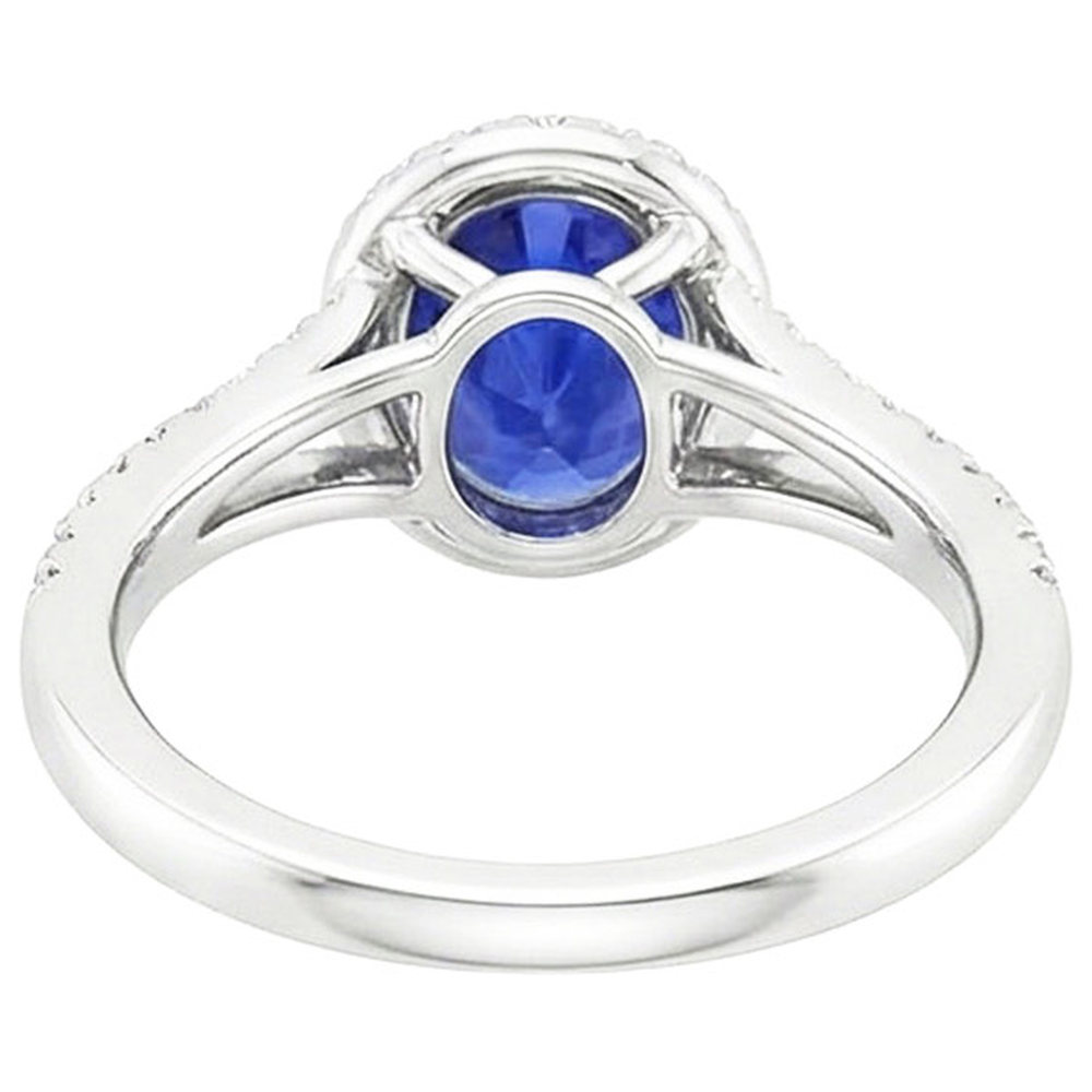 Halo Ring Oval Ceylon Saphir & Natürlicher Diamant ( nicht im Labor gezüchtet )en V Split Shank 4 Karat