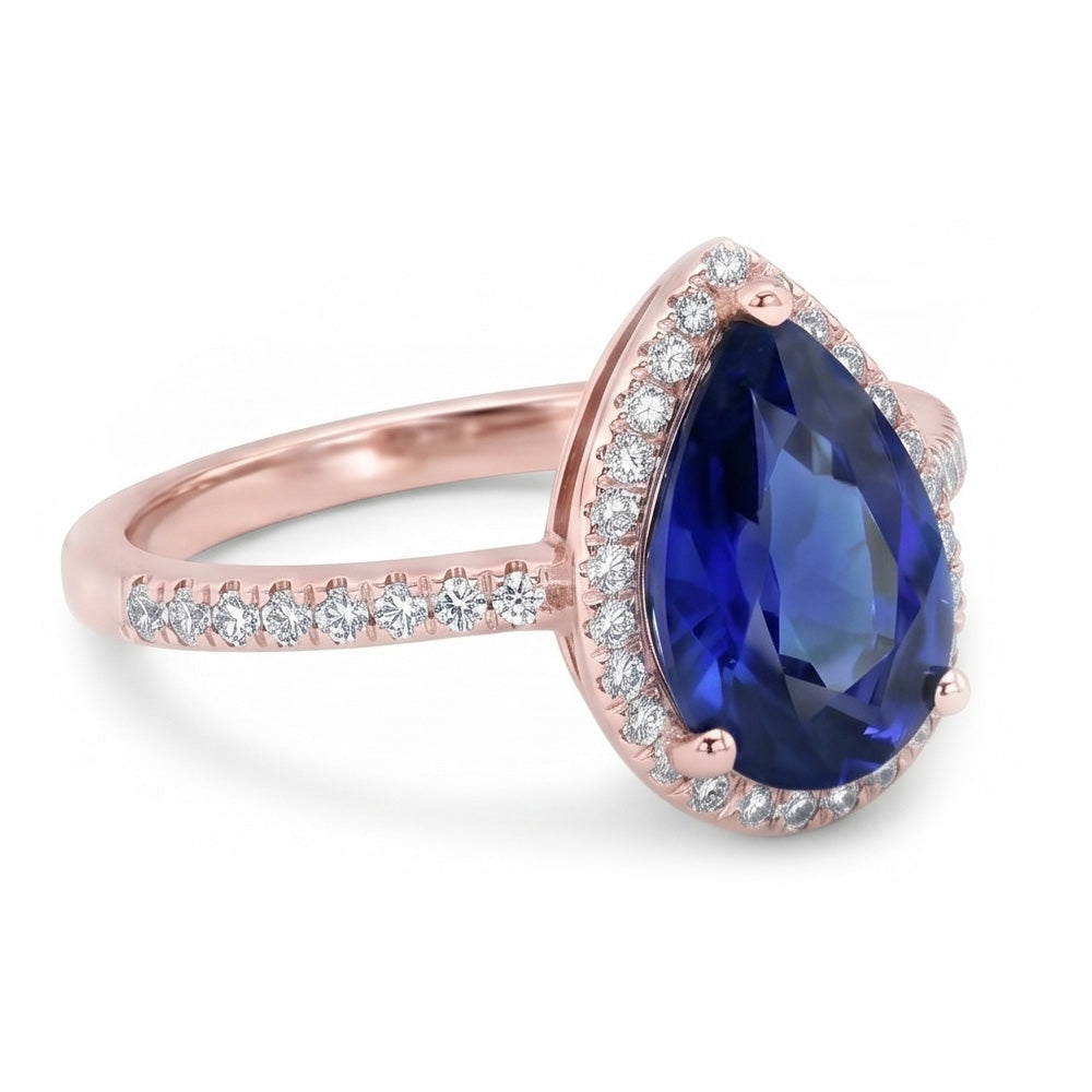 Halo Ring Tropfenform Ceylon Saphir & Natürlicher Diamant ( nicht im Labor gezüchtet )en 3,75 Karat