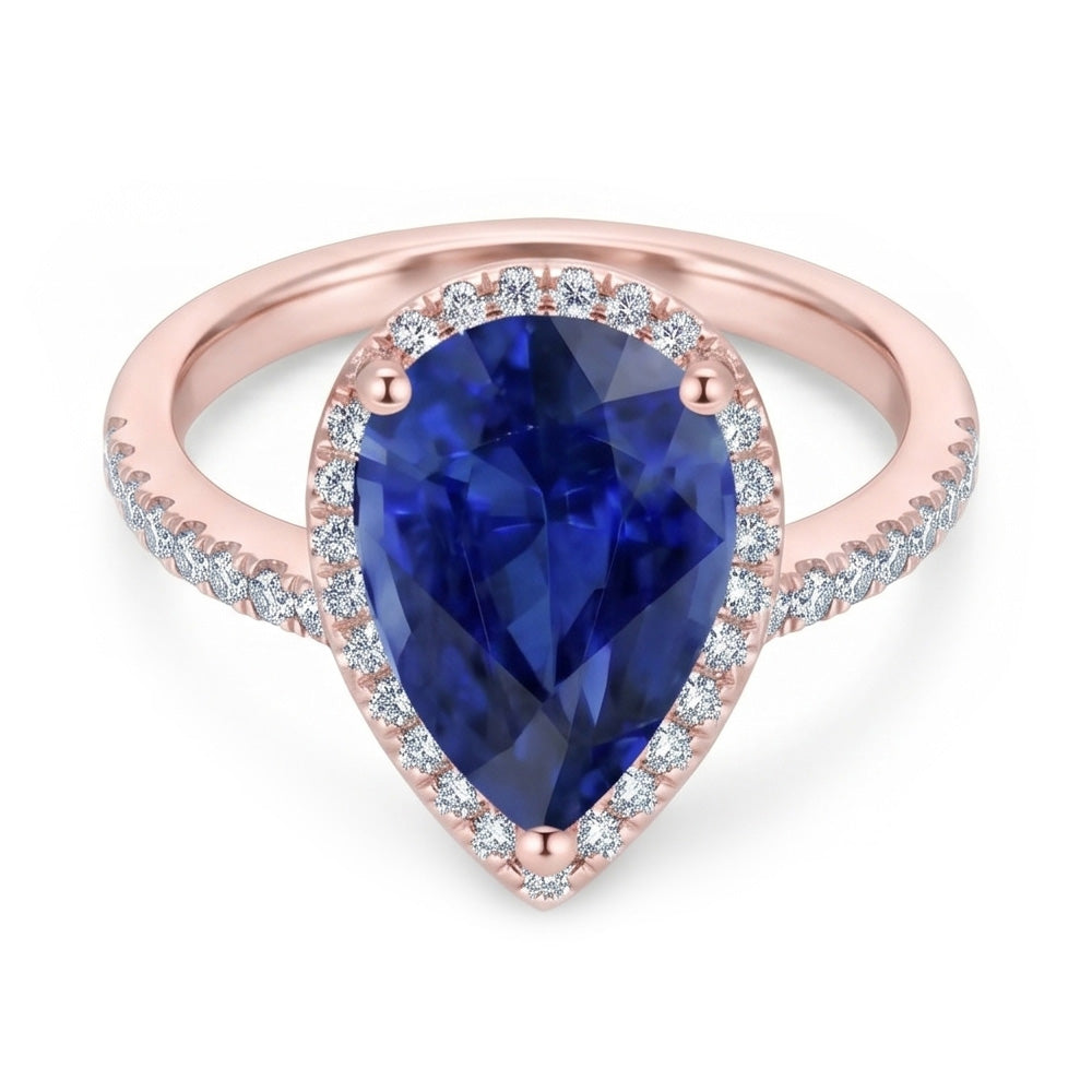 Halo Ring Tropfenform Ceylon Saphir & Natürlicher Diamant ( nicht im Labor gezüchtet )en 3,75 Karat