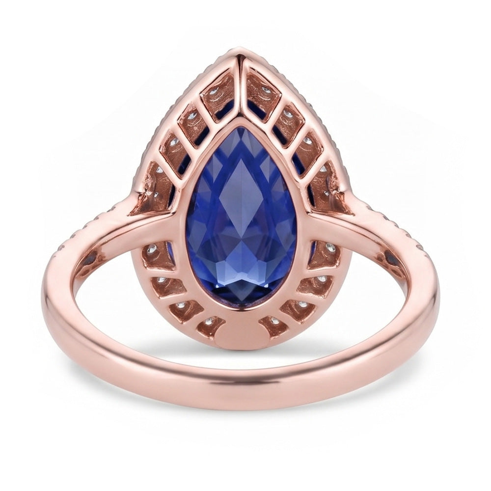 Halo Ring Tropfenform Ceylon Saphir & Natürlicher Diamant ( nicht im Labor gezüchtet )en 3,75 Karat