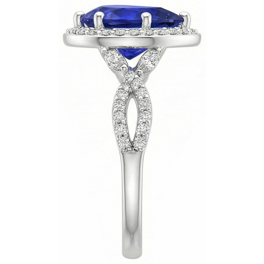 Halo Ring Twist Style Birne Ceylon Saphir & Diamanten 3,50 Karat