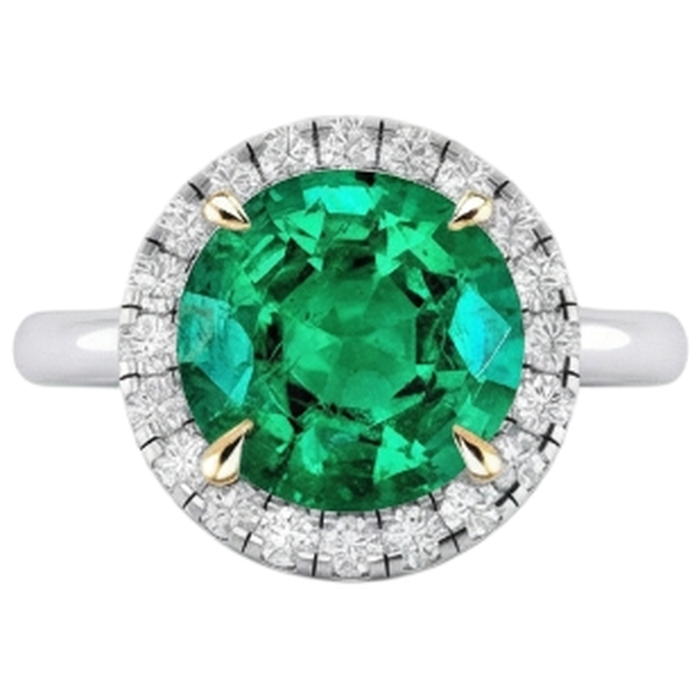 Farbstein-Ring Zweifarbiges 14K Gold mit Edler Smaragd – Profilansicht