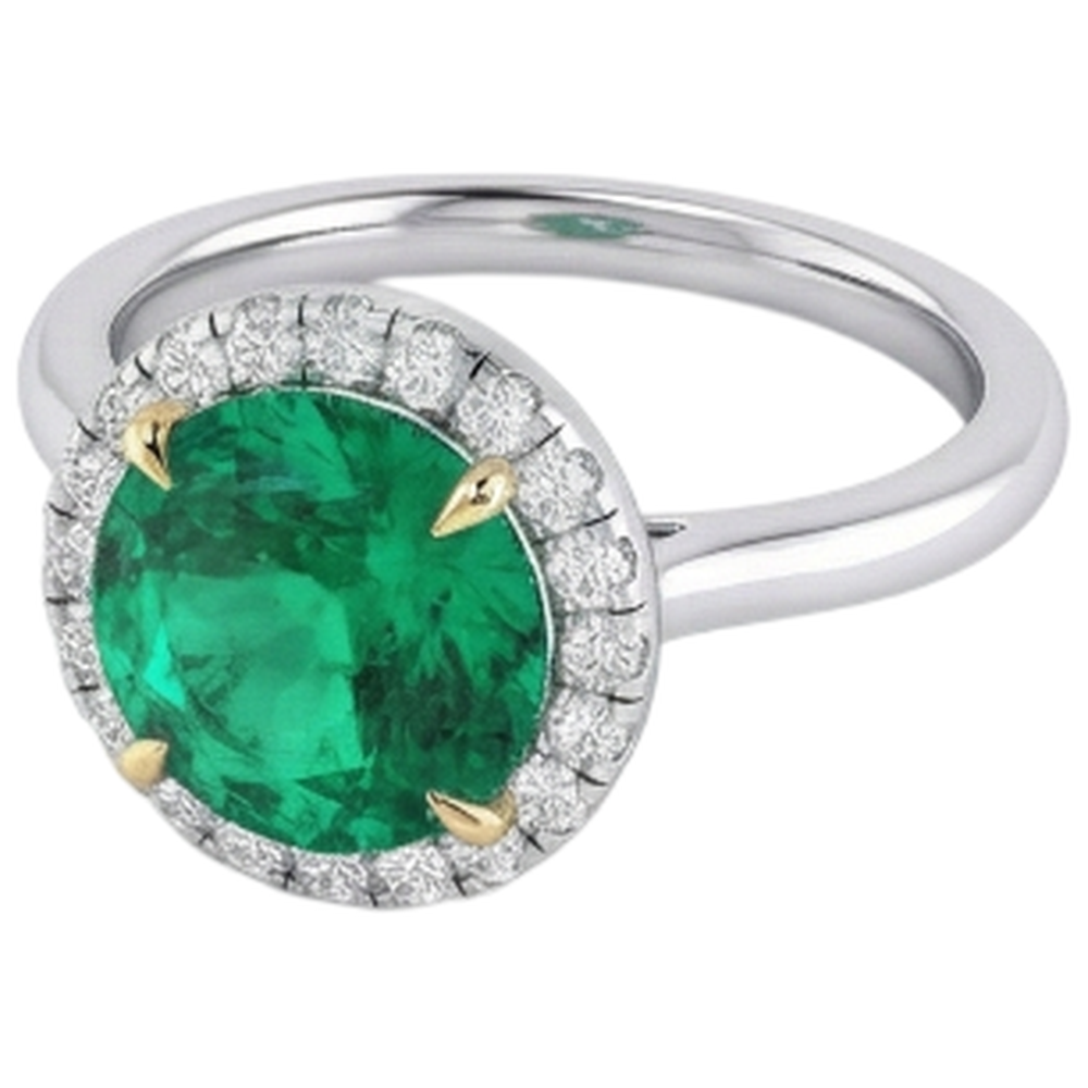 Authentischer Edler Smaragd Farbstein-Ring 4 Karat Zweifarbiges 14K Gold – Seitenansicht