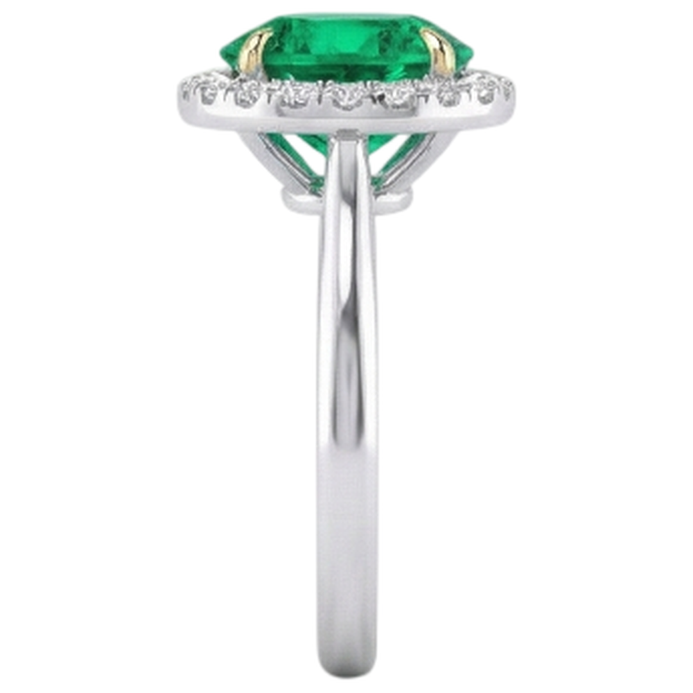 Edler Smaragd Brillantschliff Farbstein-Ring in Zweifarbiges 14K Gold – Draufsicht