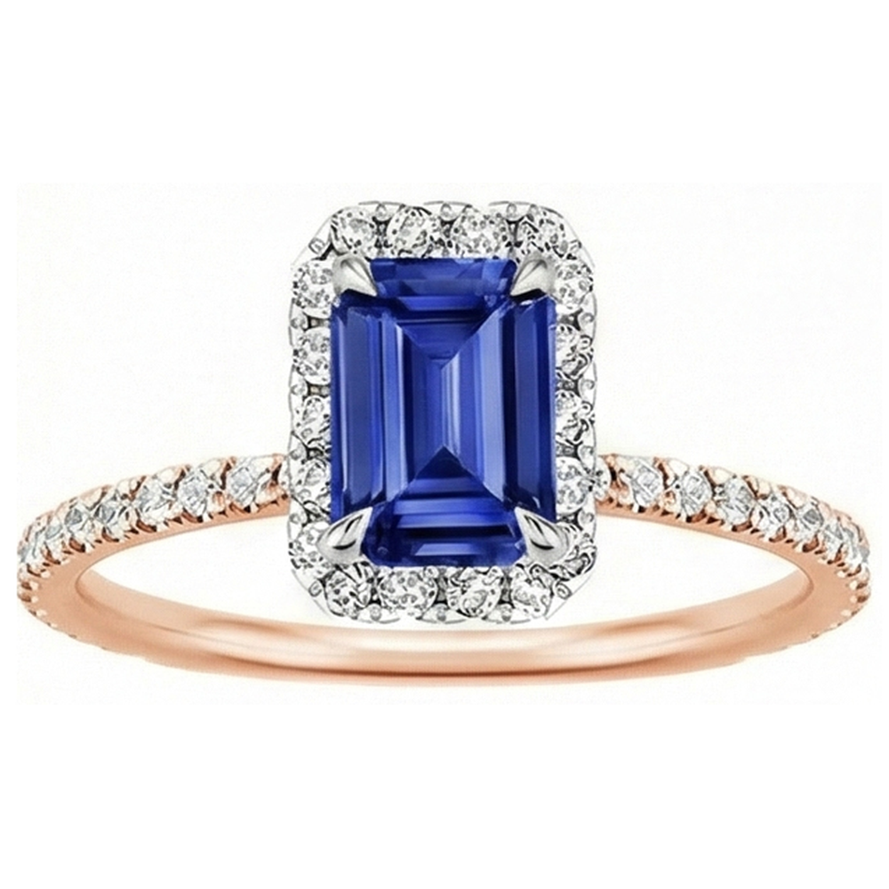 Halo -Ring Zwei -Ton -Gold -Ceylon -Sapphire und diamant 4,25 Karat
