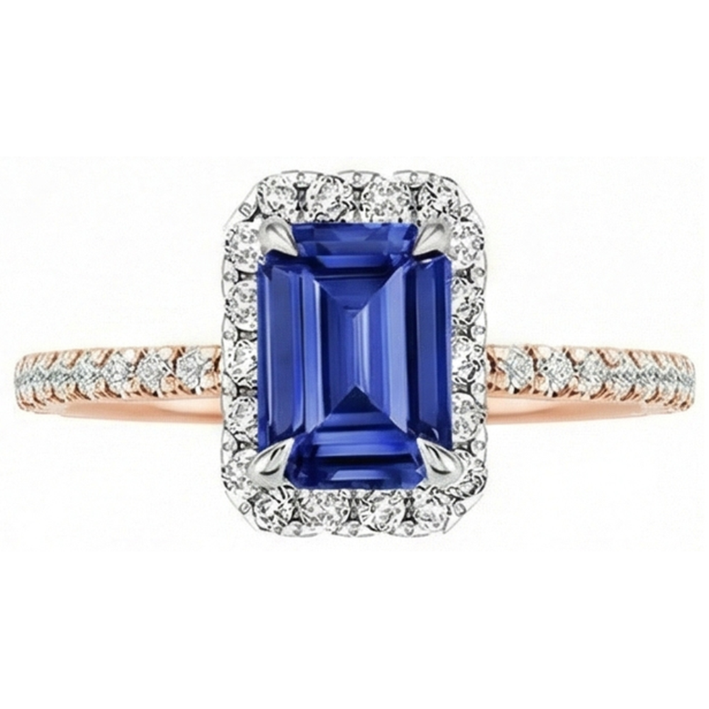 Halo -Ring Zwei -Ton -Gold -Ceylon -Sapphire und diamant 4,25 Karat