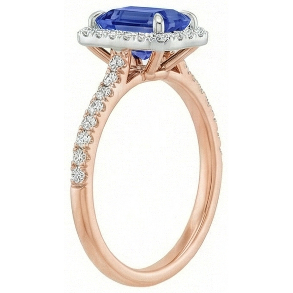 Halo -Ring Zwei -Ton -Gold -Ceylon -Sapphire und diamant 4,25 Karat