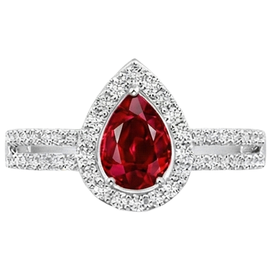 Halo Rubin und Diamanten 4 Karat Verlobungsring Gold 14K