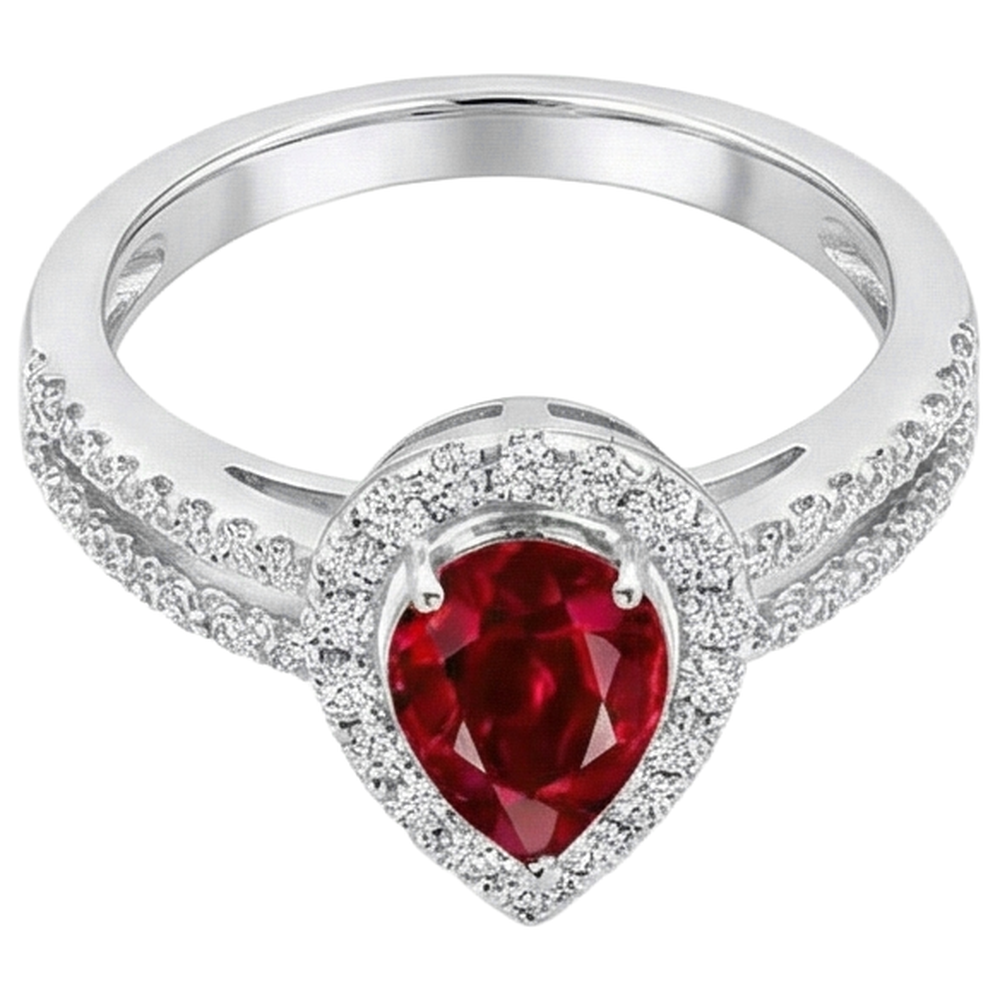 Halo Rubin und Diamanten 4 Karat Verlobungsring Gold 14K