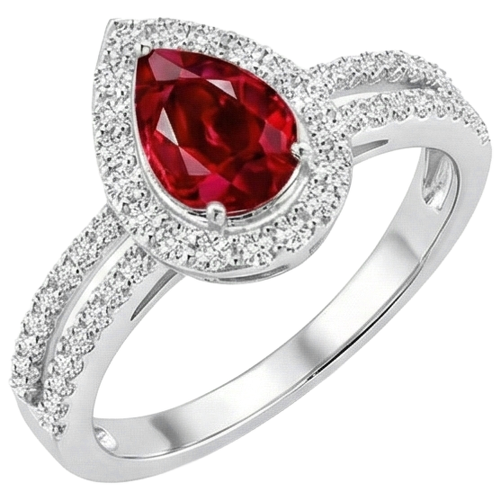 Halo Rubin und Diamanten 4 Karat Verlobungsring Gold 14K