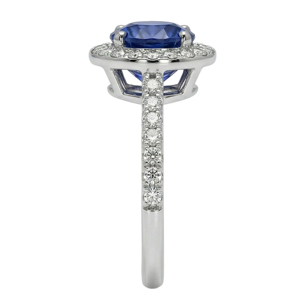 Halo Runden Ceylon Saphir Diamant Ring Weiß Gold 14K