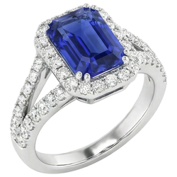 Halo Runden Diamant & Ceylon Saphir Verlobungsring 11,75 Karat