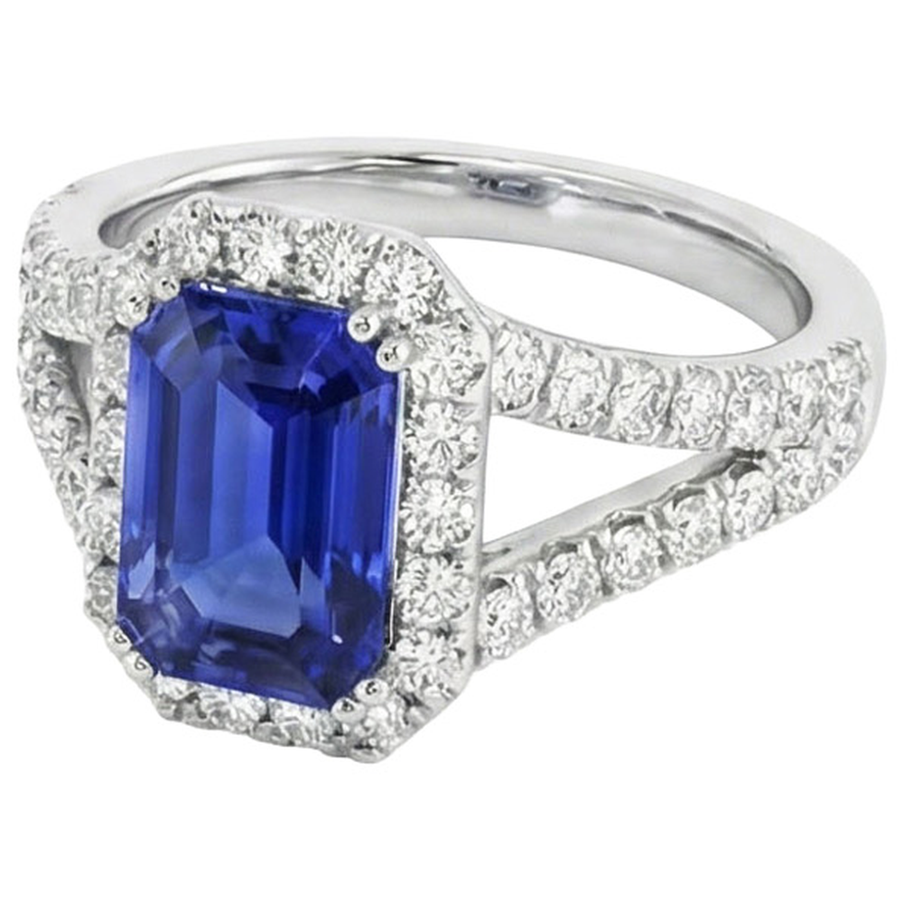 Halo Runden Diamant & Ceylon Saphir Verlobungsring 11,75 Karat