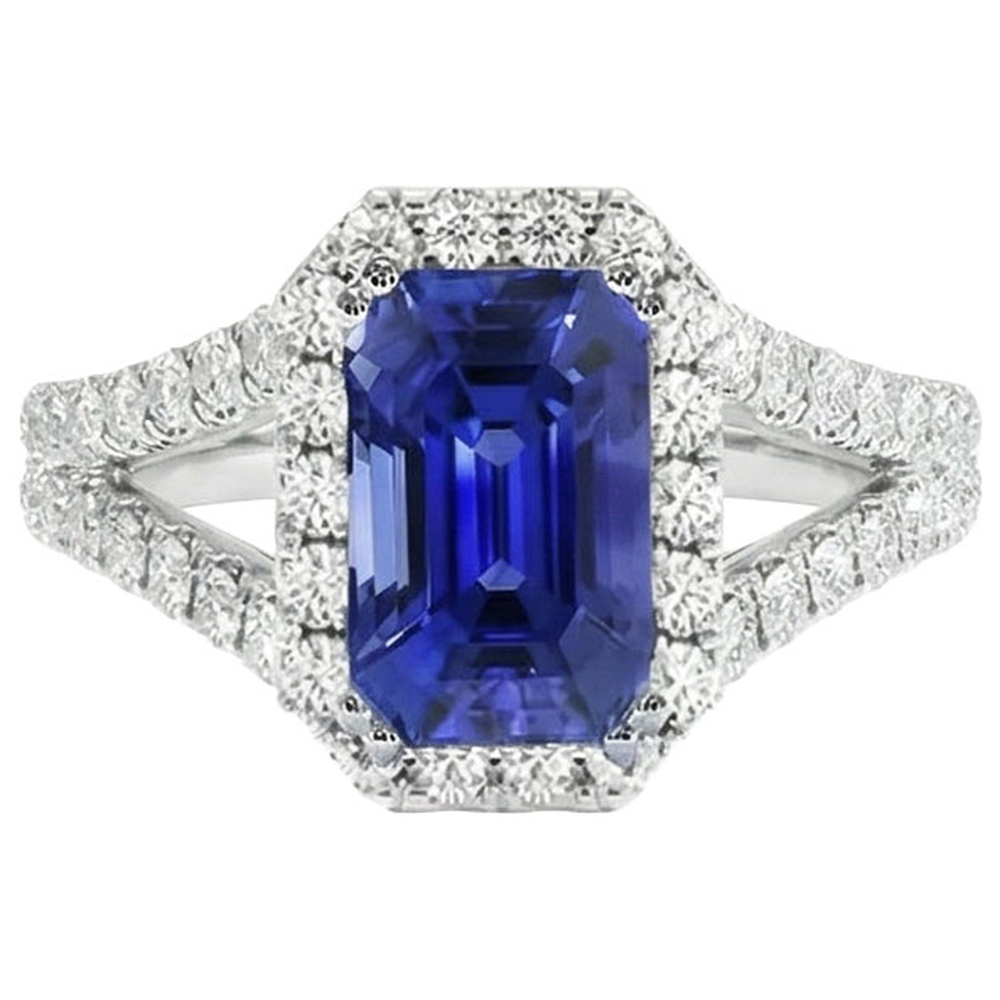 Halo Runden Diamant & Ceylon Saphir Verlobungsring 11,75 Karat