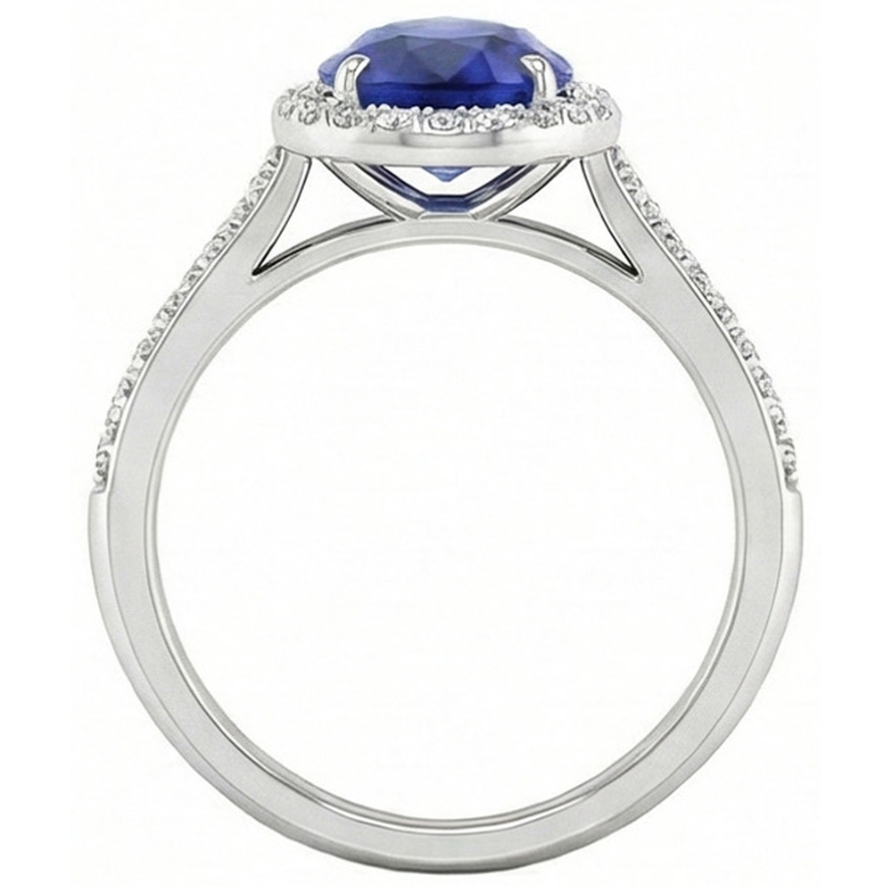Farbstein-Ring 14K Weißgold mit Blauer Saphir – Profilansicht