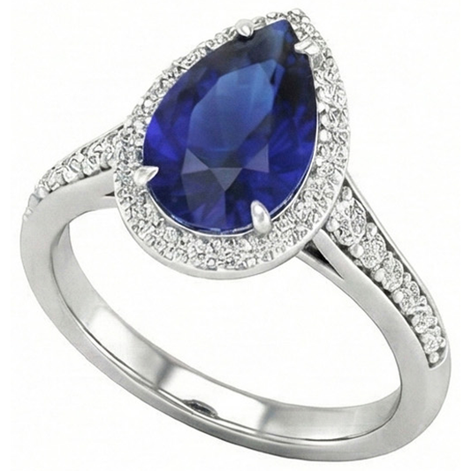 Naturreiner Blauer Saphir Farbstein-Ring 2,50 Karat 14K Weißgold – Hauptansicht