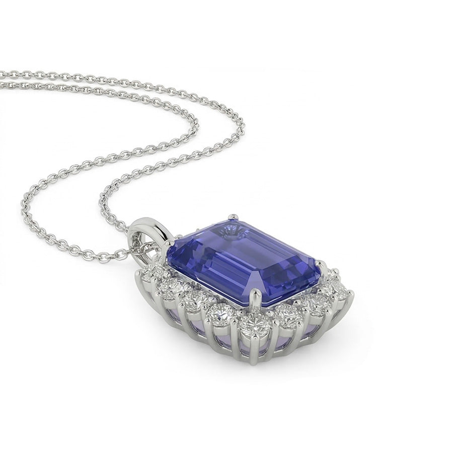 Halo-Smaragd-Ceylon-Saphir-Anhänger und Diamantkette 8,25 Karat
