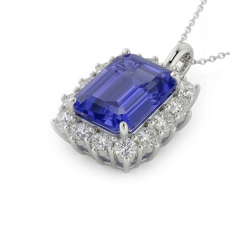 Halo-Smaragd-Ceylon-Saphir-Anhänger und Diamantkette 8,25 Karat