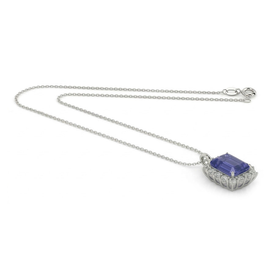 Halo-Smaragd-Ceylon-Saphir-Anhänger und Diamantkette 8,25 Karat