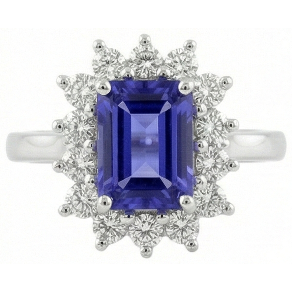 Halo Tansanit und Diamanten 6,35 Karat Ring Weißgold 14K