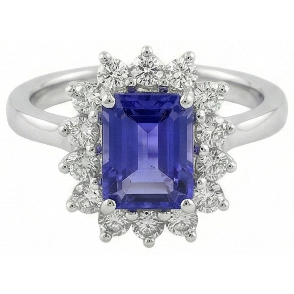 Halo Tansanit und Diamanten 6,35 Karat Ring Weißgold 14K