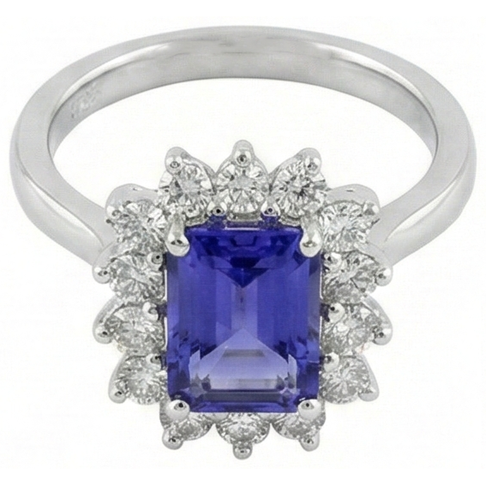 Halo Tansanit und Diamanten 6,35 Karat Ring Weißgold 14K