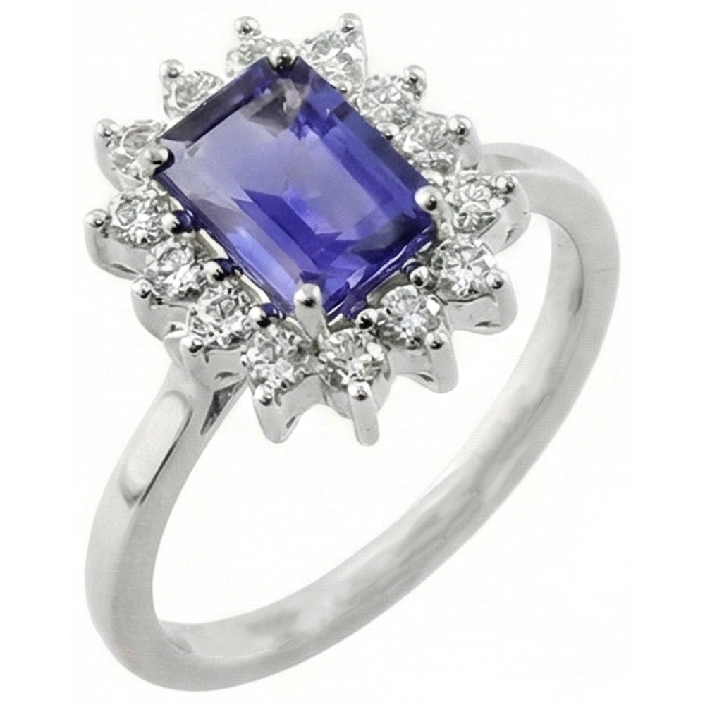 Halo Tansanit und Diamanten 6,35 Karat Ring Weißgold 14K