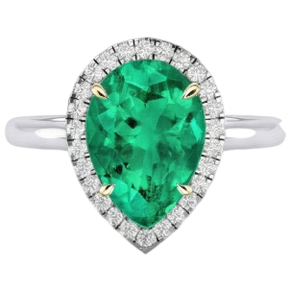 Schmuckstein-Ring 14 Karat Zweifarbig Gold mit Edler Smaragd – Schrägansicht
