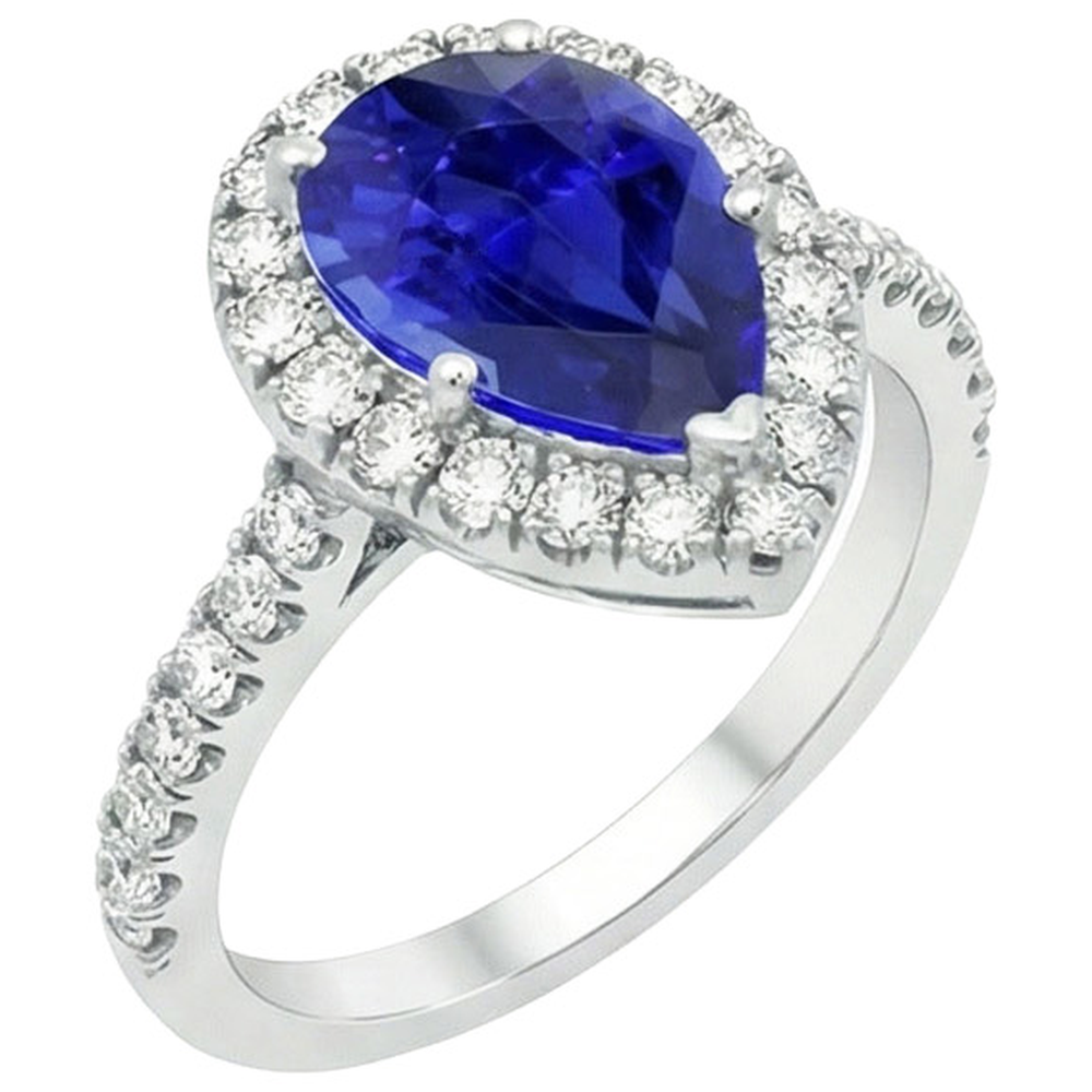 Halo Weißgold Ring Birne Sri Lanka Saphir & Natürlicher Diamant ( nicht im Labor gezüchtet )en 6 Karat
