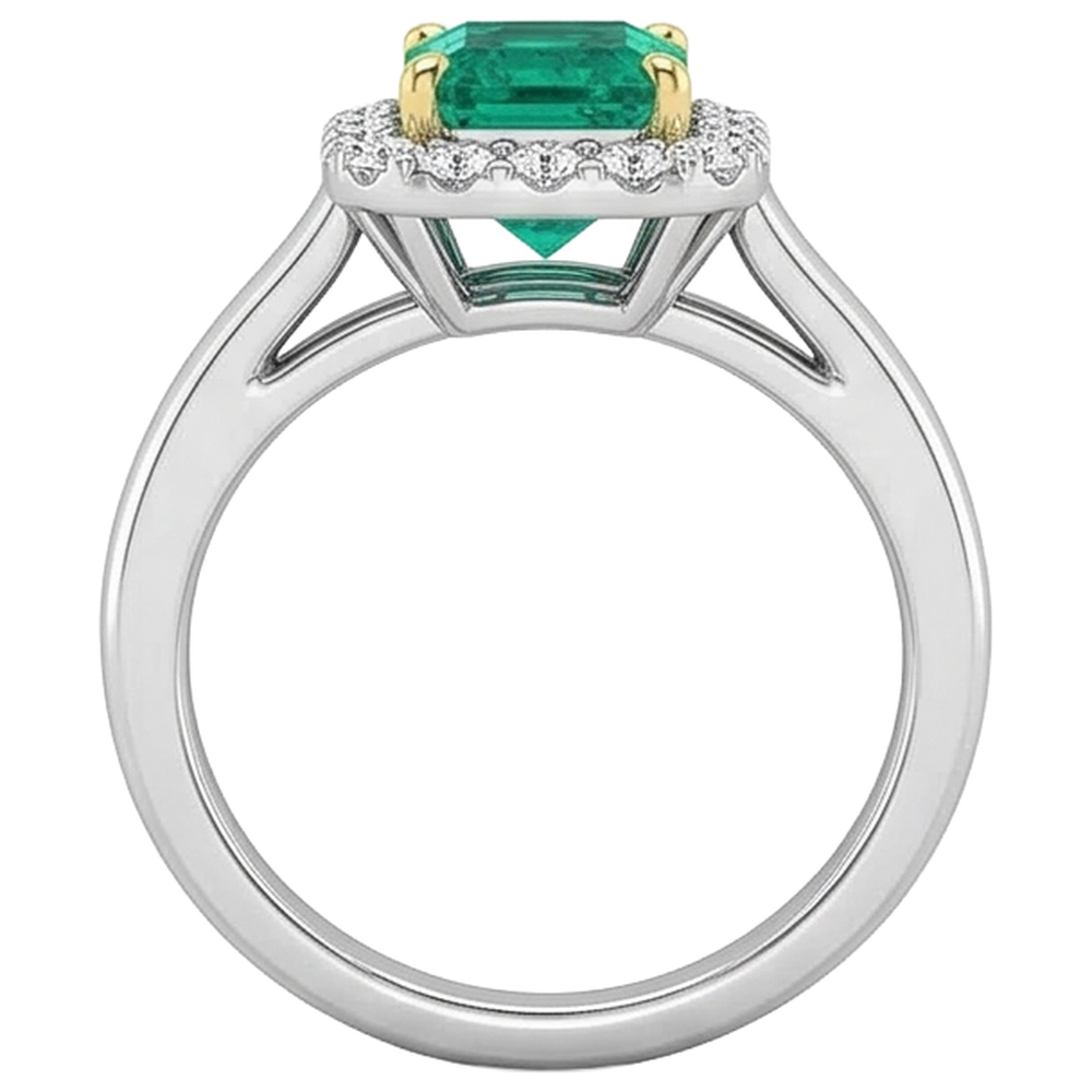 Verlobungsring Bicolor 14K Gold mit Smaragd – Draufsicht