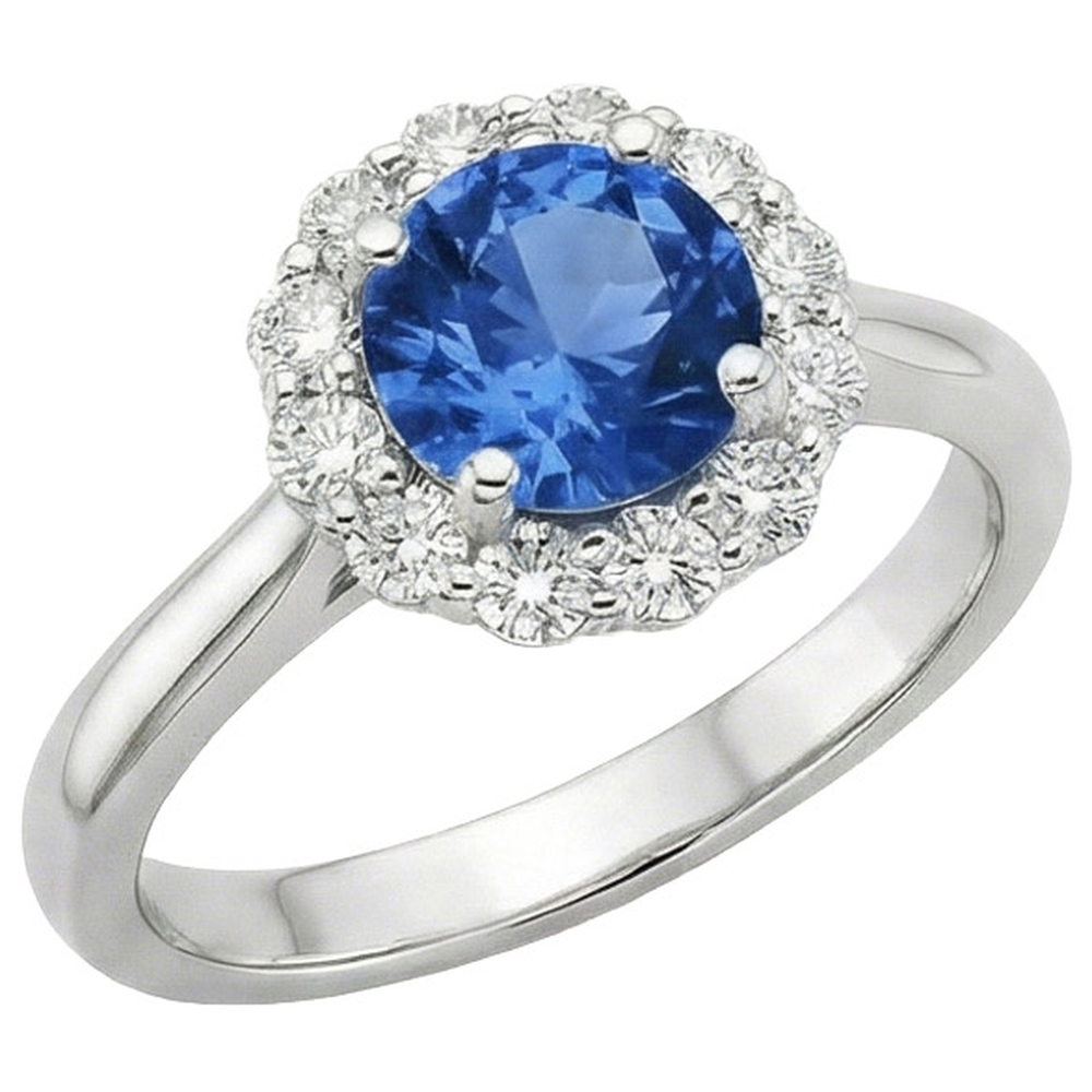 Halo runder Saphir- und Diamant-Verlobungsring 3.35 Karat Neu