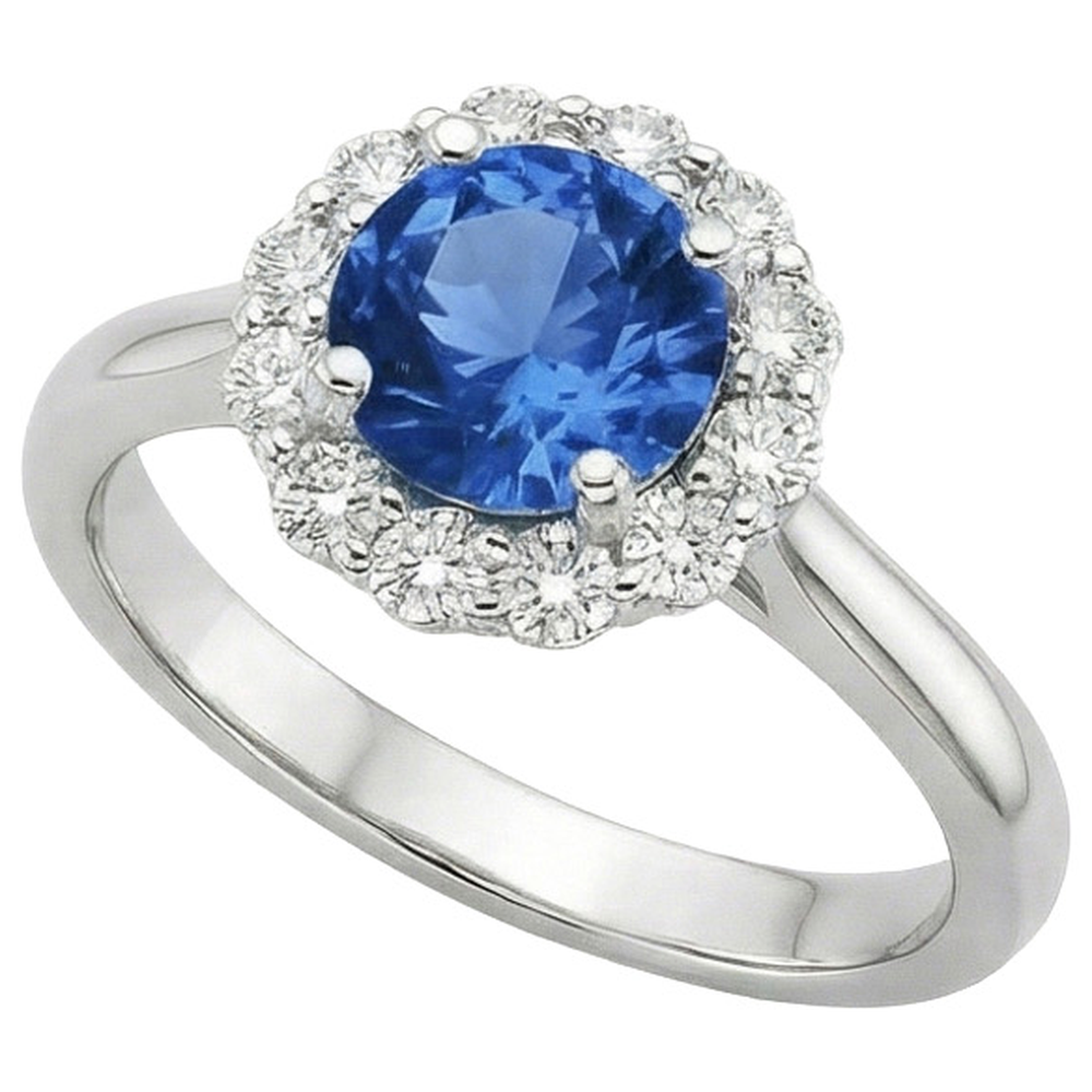 Halo runder Saphir- und Diamant-Verlobungsring 3.35 Karat Neu