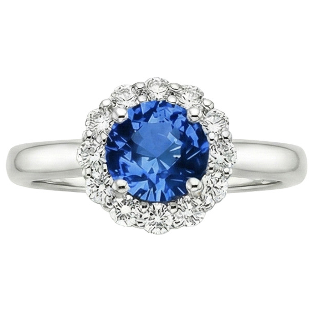Halo runder Saphir- und Diamant-Verlobungsring 3.35 Karat Neu
