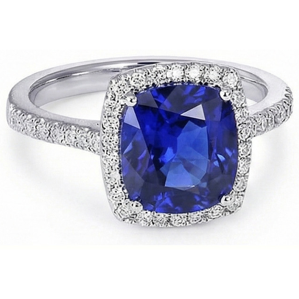 Halo srilankischer Saphir und Diamant Weißgold 14K Ring 7.80 Ct