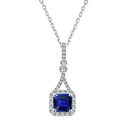 Halo Asscher Damen-Anhänger-Halskette mit Edelsteinen und Diamanten