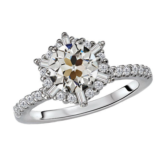 Edler Diamant Antik-Kissen-Schliff Halo-Ring in 14 Karat Weißgold – Hauptansicht