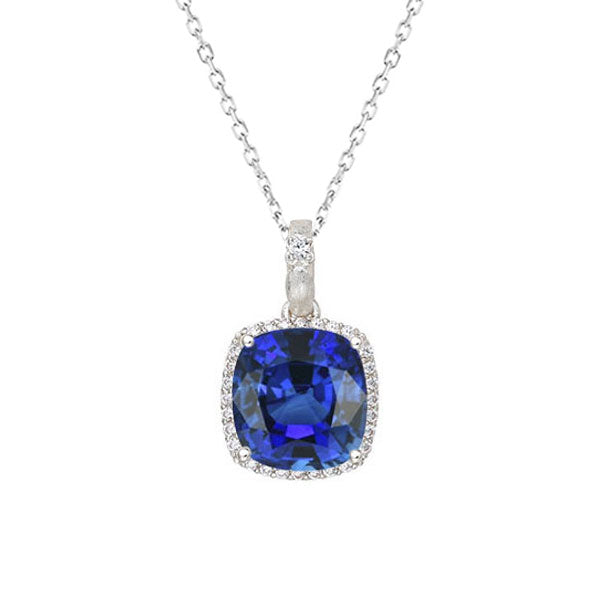 Blauer Saphir Edelstein-Anhänger 3-Karat 14K Weißgold – Hauptansicht